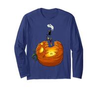 Jack O Pumpkin Chasing A Witch Cat Ghost Vertically Up The Long Sleeve T-Shirt