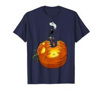 Jack O Pumpkin Chasing A Witch Cat Ghost Vertically Up The T-Shirt