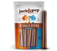 Jack&Pup 6" Bully Sticks Dog Chews | Odor Free Bully Sticks | Single Ingredient, All Natural Pizzle Sticks for Dogs (6oz, 10/12 Sticks)