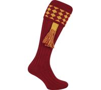 JACK PYKE Chequered SHOOTING SOCKS with GARTERS HUNTING 8-11 Burgundy