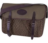 JACK PYKE Heavy Cotton Canvas Game Bag - Hunting Shoulder Bag with Leather Straps, Buckle Fastening, Washable Lining & Net Front Pouch - Durable Shooting & Game Carry Bag for Outdoor Use - Green