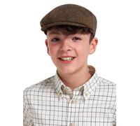 JACK PYKE Junior Flat Cap, Wool Blend with Polyester Lining, Tweed Brown Pattern, Popper Curved Peak, Windproof & Waterproof Newsboy Flat Cap, S/M