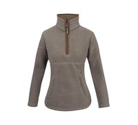 JACK PYKE Ladies Half Zip Sherpa Fleece Pullover - Deep Pile Warm Outdoor Jumper with Zipped Kangaroo Pocket and Drawstring Waist for Outdoor Walking and Daily Wear - Shiitake - S