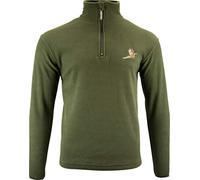 JACK PYKE Men’s Fleece Top 250GMS - Outdoor Fleece Pullover with Embroidered Pheasant Motif, Elasticated Cuffs & Extended Back, Field Jumper for Autumn, Winter - Green XXL