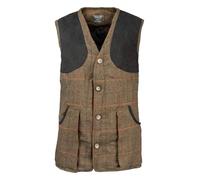 JACK PYKE Men’s Shooting Vest - Brown Tweed Waistcoat with Reinforced Shoulders, Deep Cartridge Pockets with Adjustable Back Strap for Outdoor Hunting & Clay Shooting - Large