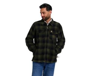 JACK PYKE Men’s Tundra Shirt - Checked Flannel Long Sleeve Zip Shirt with Fleece Lining, Turn-Down Collar, Multi Pockets, Button Cuffs for Shooting or Casual Wear - Green Small