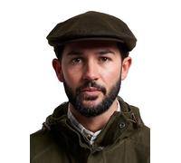 JACK PYKE Men's Flat Cap - 100% British Millerain 375gms Waxed Cotton with Cotton Tartan Lining, Tweed Pattern, Popper Peak, Lightweight & Waterproof Newsboy Flat Cap - Green, 61cm
