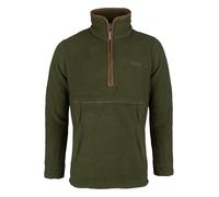 JACK PYKE Mens Half Zip Sherpa Fleece Pullover - Deep Pile Warm Outdoor Jumper with Zipped Kangaroo Pocket and Drawstring Waist - 100% Polyester Comfortable Country Mid Layer - Olive, Large