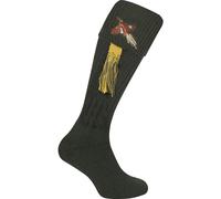Jack Pyke Pheasant Embroidered Shooting Socks Olive Green with Garters Wool Mix (8-11)