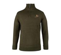 JACK PYKE Pheasant Men’s Jumpers - Quarter Zip Knitted Pullover, Long Sleeve Warm Sweatshirt with Ribbed Neck, Cuffs and Hem, Ideal for Outdoor Walks, Shooting and Casual Wear - Olive Green, Large