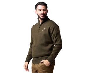 JACK PYKE Pheasant Men’s Jumpers - Quarter Zip Knitted Pullover, Long Sleeve Warm Sweatshirt with Ribbed Neck, Cuffs and Hem, Ideal for Outdoor Walks, Shooting and Casual Wear - Olive Green, Small