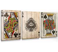 Jack Queen & King Poker Playing Cards Wall Art - Vintage Poker Canvas Prints for Bar Pub Casino Decoration