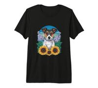 Jack Russel Terrier with Sunflowers and Lilacs Premium T-Shirt
