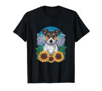 Jack Russel Terrier with Sunflowers and Lilacs Value Graphic T-Shirt, Men, Black, M