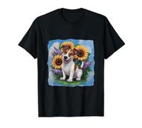 Jack Russel Terrier with Sunflowers and Lilacs Value Graphic T-Shirt, Men, Black, S