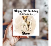 Jack Russell Dog Personalised Birthday Card, 6x6 Inch, 300gsm Textured Cardstock, Blank Inside, Multicoloured
