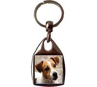 Jack Russell Dog Pet Luxury Double Sided Square Metal Keyring And Gift Bag