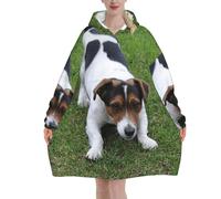 Jack Russell Dog,Women's Oversized Wearable Blanket Hoodie, Blanket Sweatshirt,Flannel Pullover Blanket
