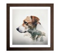 Jack Russell Double Exposure Framed Print | 18x18 Inch Walnut Framed Wall Art | Ready to Hang | Modern Nature Picture | Living Room Bedroom Lounge Office