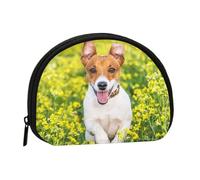 Jack Russell Flower MeadowSmall Makeup Sanitary Napkin Storage Bag,Women's Cosmetic Coin Purse