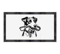 'Jack Russell Holding Dog Leash' Pet Feeding Mat (PM00029683)