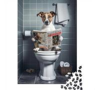 Jack Russell on The Toilet 1000-Piece Jigsaw Puzzle for Adults, 52x38cm/1000pcs, Relaxed Solo Time at Home; White Card Pieces for Cleaner Handling