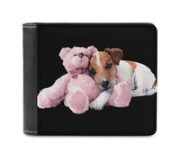 Jack Russell Puppy Teddy Bear Men's Leather Wallet Bifold Purse Card Holder Slim Money Clip Single-Sided Print