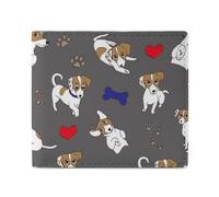 Jack Russell Terrier Bones Footprints Men Wallet Leather Bifold Wallets with Window Slim Minimalist Front Pocket