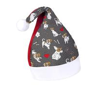 Jack Russell Terrier Bones Footprints Sequins Santa Hat Christmas Cap Xmas Adult Headwear for Holiday Party New Year Festive
