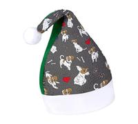 Jack Russell Terrier Bones Footprints Sequins Santa Hat Christmas Cap Xmas Adult Headwear for Holiday Party New Year Festive