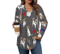 Jack Russell Terrier Bones Footprints Women's Hoodies Pullover Top Casual Shirts Tunic V Neck Sweatshirts
