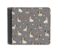 Jack Russell Terrier Bones Hearts Print Bifold Leather Wallet Slim with Credit Card Holder