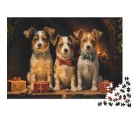 Jack Russell Terrier Christmas Jigsaw Puzzles 1000 Piece Recycled Paper for Adults Cute Dog Holiday Art Puzzle Hard Challenge Home Decoration Great Gift Idea 52x38cm/1000pcs