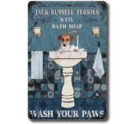 Jack Russell Terrier & Co Bath Soap Wash Your Paws Poster No Frame Jack Russell Terrier Poster Vintage Poster Bathroom Wall Classroom Chart Metal Tin Sign School Metal Tin Signs 8x12 Inch