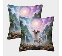 Jack Russell Terrier Cushion Covers Set of 2, Premium Polyester Throw Pillow Covers with Hidden Zipper, Premium Decorative Throw Pillow Cases, for Garden Livingroom Couch Patio Furniture 40x40cm