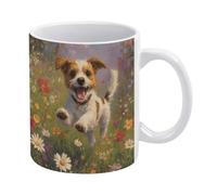 Jack Russell Terrier Daisy Field Coffee Mug with Handle Ceramic 300ml
