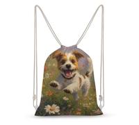 Jack Russell Terrier Daisy Field Men Drawstring Bags Backpack 35x50cm