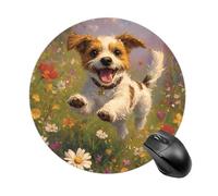 Jack Russell Terrier Daisy Flower Field Round Mouse Pad Non-Slip Rubber Base for Office Gaming 7.8 Inch