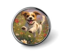 Jack Russell Terrier Daisy Flower Field Round Pin Brooch Badge Button Stylish Aluminum Decorative for Clothes Backpacks Hats