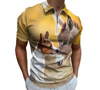 Jack Russell Terrier Dog And Donkey Men's Short Sleeve Polo Shirts Casual Zippered Golf Shirt Slim Fit T-Shirt Tops XL
