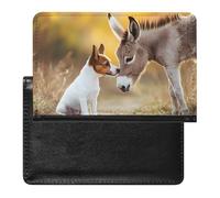 Jack Russell Terrier Dog and Donkey Passport Holder Cover Wallet Slim Travel Document Organizer Card Case for Women Men