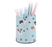 Jack Russell Terrier Dog Paws PU Leather Pencil Holder Round Pen Organizer & Desk Storage Cup Stylish Office Supplies