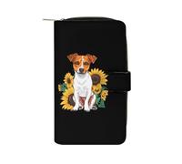 Jack Russell Terrier Dog Sunflower Long Zippered Pouch Slim Clutch Organizer Purse Money and Credit Card Holder for Men Women