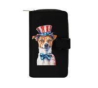 Jack Russell Terrier Dog U.S. Flag Long Zippered Pouch Slim Clutch Organizer Purse Money and Credit Card Holder for Men Women