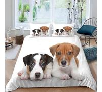 Jack Russell Terrier Double Duvet Cover Set Cute Puppy Bedding Double Bed Set 3D Print Soft Comfort Microfiber Quilt Cover 200x200 cm with Zipper Closure and 2 Pillowcases j.807