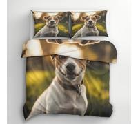 Jack Russell Terrier Duvet Cover King Size Bedding Sets, Cute Puppy Dog Pattern, Reversible Design Bedroom Decor Bed Quilt Cover with 2 Pillowcases, Microfiber, Zip - SMK6128
