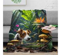 Jack Russell Terrier Fleece Throw Blanket for Couch Sofa Bed All Season Jack Russell Terrier Rainforest Pattern Blanket Fluffy Soft Warm Flannel Gifts for Wedding Anniversary 60x80inch(150x200cm)