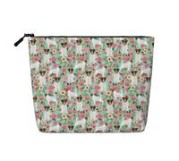 Jack Russell Terrier Floral, Cosmetic Bag Imitation Linen Makeup Bag Portable Travel Toiletry Bag