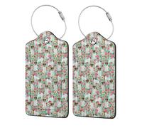 Jack Russell Terrier Floral,Luggage Tags Pu Leather Name Tag Travel Suitcase Identifier ID Tags Durable Luggage Label 2 pcs