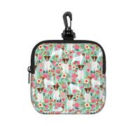 Jack Russell Terrier Floral, Square Zipper Storage Bag, Neoprene Coin Purse, Small Wallets, Change Pouch, Change Purse